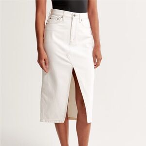 Abercrombie White Denim Midi Skirt